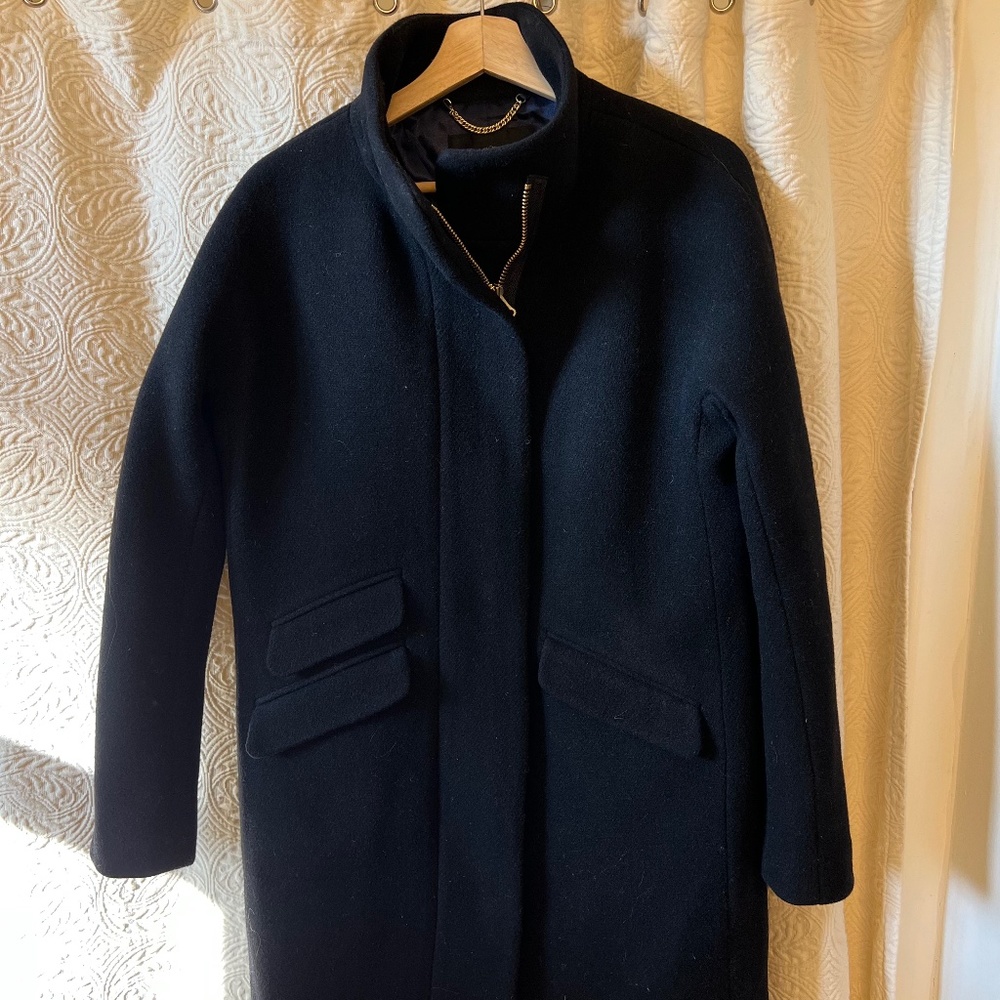 J. Crew Cocoon coat in Italian stadium-cloth wool black 8 NEW